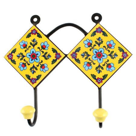 Turquoise Tiny Flower Ceramic Tile Hook